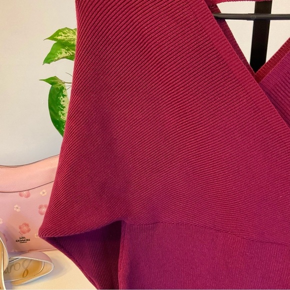 Knit Mini Dress with Ballooned Sleeves Burgundy - Large/X Large - Picture 3 of 5